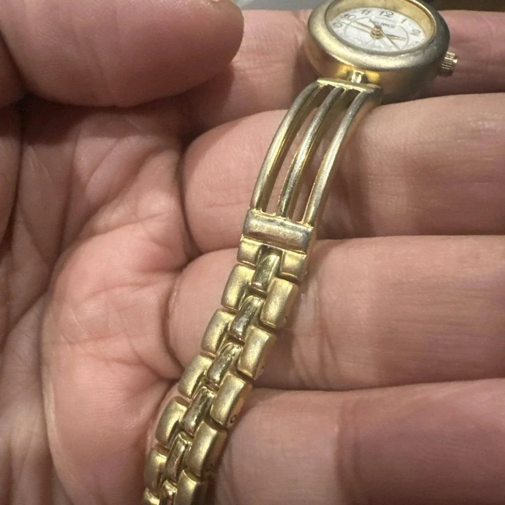 Working Helbros 22mm Women Watch Gold Steel Bracelet White Quartz Fit‎ 7in